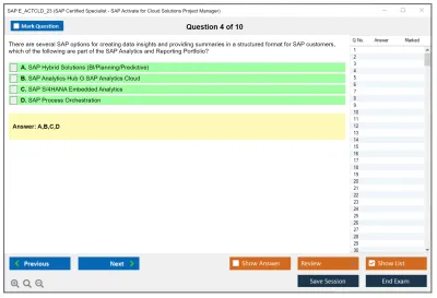 SAP E_ACTCLD_23 SAP Certified Specialist - SAP Activate for Cloud Solutions Project Manager Practice test exam simulator test engine exam Prep practice test questions answers Image 4