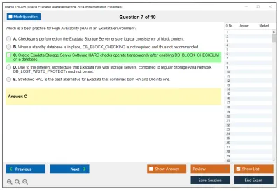 Oracle 1z0-485 Oracle Exadata Database Machine 2014 Implementation Essentials Practice test exam simulator test engine exam Prep practice test questions answers Image 7