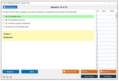 Cima E1 Managing Finance in a Digital World Practice test exam simulator test engine exam Prep practice test questions answers Image 14