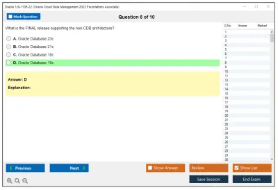 Oracle 1z0-1105-22 Oracle Cloud Data Management 2022 Foundations Associate Practice test exam simulator test engine exam Prep practice test questions answers Image 6