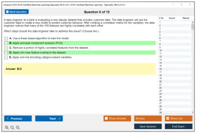 Amazon AWS AWS-Certified-Machine-Learning-Specialty-MLS-C01 AWS Certified Machine Learning - Specialty Practice test exam simulator test engine exam Prep practice test questions answers Image 6