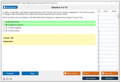 Pegasystems PEGAPCDC85V1 Pega Certified Decisioning Consultant (PCDC) version 8.5 Practice test exam simulator test engine exam Prep practice test questions answers Image 6