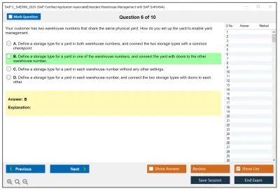 SAP C_S4EWM_2020 SAP Certified Associate - Extended Warehouse Management with SAP S/4HANA Practice test exam simulator test engine exam Prep practice test questions answers Image 6