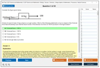 Test Prep CLEP-Science-and-Mathematics CLEP Science and Mathematics: Biology, Calculus, Chemistry, College Algebra & Mathematics, Precalculus, Natural Sciences Practice test exam simulator test engine exam Prep practice test questions answers Image 3