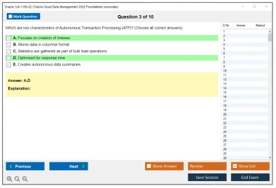 Oracle 1z0-1105-22 Oracle Cloud Data Management 2022 Foundations Associate Practice test exam simulator test engine exam Prep practice test questions answers Image 3