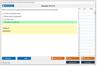 Cisco 840-450 Mastering the Cisco Business Architecture Discipline Practice test exam simulator test engine exam Prep practice test questions answers Image 10