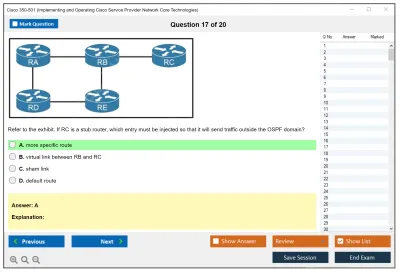 Cisco 350-501 Implementing and Operating Cisco Service Provider Network Core Technologies (350-501 SPCOR) Practice test exam simulator test engine exam Prep practice test questions answers Image 17