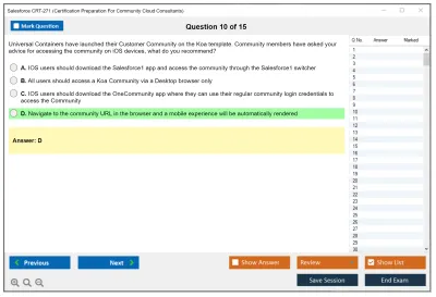 Salesforce CRT-271 Salesforce Certification Preparation For Community Cloud Consultants Practice test exam simulator test engine exam Prep practice test questions answers Image 10