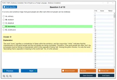 TOEFL TOEFL-Sentence-Completion Test of English as a Foreign Language - Sentence Completion Practice test exam simulator test engine exam Prep practice test questions answers Image 3