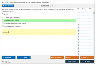 SAP C_BOWI_42 SAP Certified Application Associate - SAP BusinessObjects Web Intelligence 4.2 Practice test exam simulator test engine exam Prep practice test questions answers Image 8