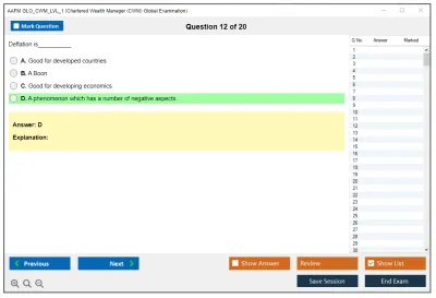 AAFM GLO_CWM_LVL_1 Chartered Wealth Manager (CWM) Global Examination Practice test exam simulator test engine exam Prep practice test questions answers Image 12