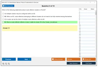 Nokia 4A0-114 Nokia Border Gateway Protocol Fundamentals for Services Practice test exam simulator test engine exam Prep practice test questions answers Image 9
