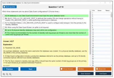Oracle 1z0-066 Oracle Database 12c: Data Guard Administration Practice test exam simulator test engine exam Prep practice test questions answers Image 1