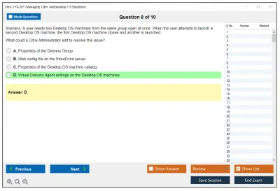 Citrix 1Y0-201 Managing Citrix XenDesktop 7.6 Solutions Practice test exam simulator test engine exam Prep practice test questions answers Image 8
