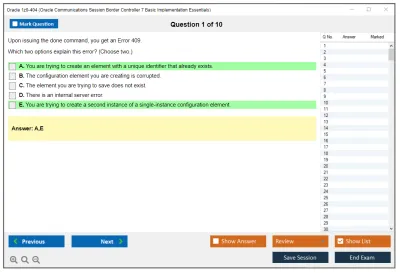 Oracle 1z0-404 Oracle Communications Session Border Controller 7 Basic Implementation Essentials Practice test exam simulator test engine exam Prep practice test questions answers Image 1