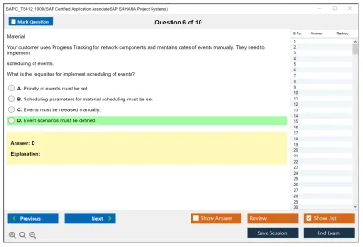SAP C_TS412_1909 SAP Certified Application AssociateSAP S/4HANA Project Systems Practice test exam simulator test engine exam Prep practice test questions answers Image 6