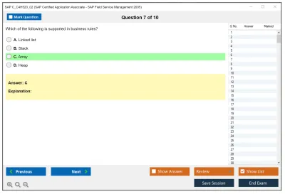 SAP C_C4H520_02 SAP Certified Associate - SAP Field Service Management 2005 Practice test exam simulator test engine exam Prep practice test questions answers Image 7