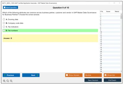 SAP C_MDG_1909 SAP Certified Associate - SAP Master Data Governance Practice test exam simulator test engine exam Prep practice test questions answers Image 9
