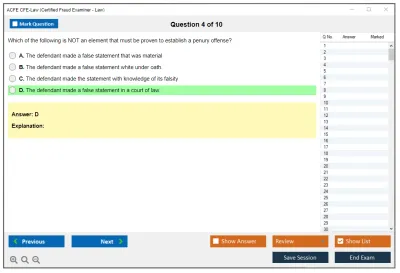 ACFE CFE-Law Certified Fraud Examiner (CFE) - Law Practice test exam simulator test engine exam Prep practice test questions answers Image 4