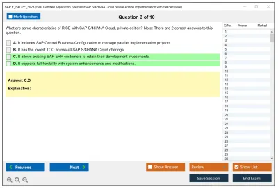 SAP E_S4CPE_2023 SAP Certified Specialist - SAP S/4HANA Cloud, private edition implementation with SAP Activate Practice test exam simulator test engine exam Prep practice test questions answers Image 3