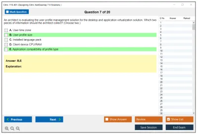 Citrix 1Y0-401 Designing Citrix XenDesktop 7.6 Solutions  Practice test exam simulator test engine exam Prep practice test questions answers Image 7