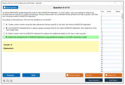 Amazon AWS AXS-C01 AWS Certified Alexa Skill Builder-Specialty Practice test exam simulator test engine exam Prep practice test questions answers Image 9