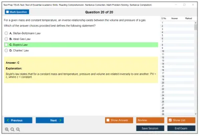 Test Prep TEAS-Test Test of Essential Academic Skills: Reading Comprehension, Sentence Correction, Math Problem Solving, Sentence Completion Practice test exam simulator test engine exam Prep practice test questions answers Image 20