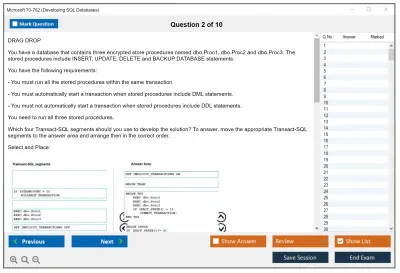 Microsoft 70-762 Developing SQL Databases Practice test exam simulator test engine exam Prep practice test questions answers Image 2