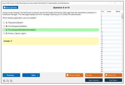 Avaya 3308 Avaya Contact Recording and Avaya Quality Monitoring R12 Implementation and Maintenance Practice test exam simulator test engine exam Prep practice test questions answers Image 8