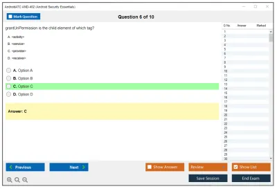 Android AND-402 Android Security Essentials Practice test exam simulator test engine exam Prep practice test questions answers Image 6