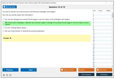 Oracle 1z0-1054-20 Oracle Financials Cloud: General Ledger 2020 Implementation Essentials Practice test exam simulator test engine exam Prep practice test questions answers Image 10