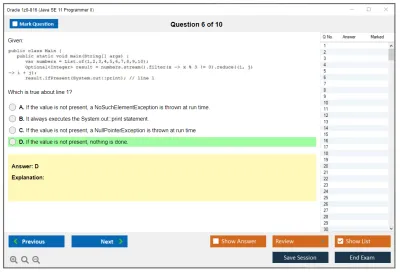 Oracle 1z0-816 Java SE 11 Programmer II Practice test exam simulator test engine exam Prep practice test questions answers Image 6