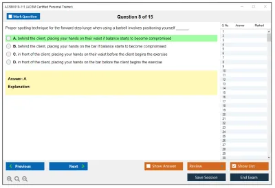 ACSM 010-111 ACSM Certified Personal Trainer Practice test exam simulator test engine exam Prep practice test questions answers Image 8