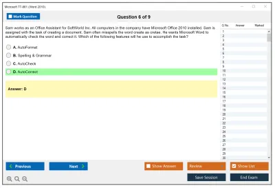 Microsoft 77-881 Word 2010 Practice test exam simulator test engine exam Prep practice test questions answers Image 6
