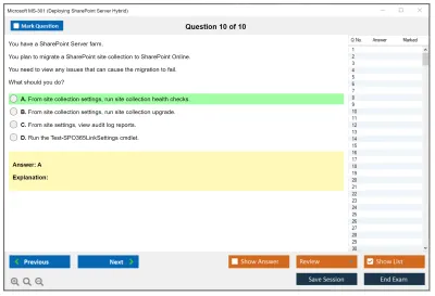 Microsoft MS-301 Deploying SharePoint Server Hybrid Practice test exam simulator test engine exam Prep practice test questions answers Image 10