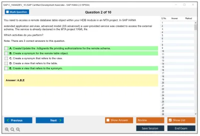 SAP C_HANADEV_16 SAP Certified Development Associate - SAP HANA 2.0 SPS04 Practice test exam simulator test engine exam Prep practice test questions answers Image 2