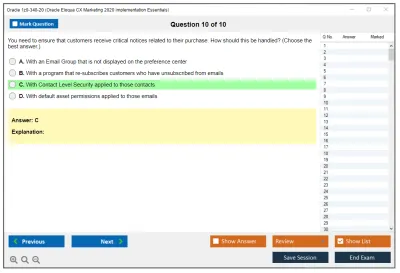 Oracle 1z0-340-20 Oracle Eloqua CX Marketing 2020 Implementation Essentials Practice test exam simulator test engine exam Prep practice test questions answers Image 10
