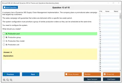 Microsoft MB-320 Microsoft Dynamics 365 for Finance and Operations-Manufacturing  Practice test exam simulator test engine exam Prep practice test questions answers Image 13