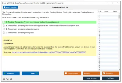 Oracle 1z0-1059-22 Oracle Revenue Management Cloud Service 2022 Implementation Professional Practice test exam simulator test engine exam Prep practice test questions answers Image 9