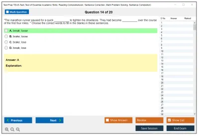 Test Prep TEAS-Test Test of Essential Academic Skills: Reading Comprehension, Sentence Correction, Math Problem Solving, Sentence Completion Practice test exam simulator test engine exam Prep practice test questions answers Image 14