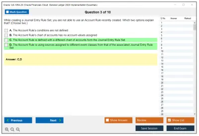 Oracle 1z0-1054-20 Oracle Financials Cloud: General Ledger 2020 Implementation Essentials Practice test exam simulator test engine exam Prep practice test questions answers Image 3