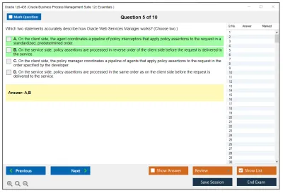 Oracle 1z0-435 Oracle Business Process Management Suite 12c Essentials Practice test exam simulator test engine exam Prep practice test questions answers Image 5