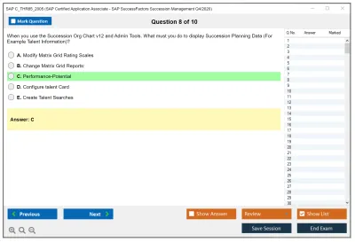 SAP C_THR85_2005 SAP Certified Application Associate - SAP SuccessFactors Succession Management Q4/2020 Practice test exam simulator test engine exam Prep practice test questions answers Image 8
