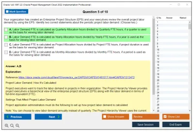 Oracle 1z0-1057-22 Oracle Project Management Cloud 2022 Implementation Professional Practice test exam simulator test engine exam Prep practice test questions answers Image 5