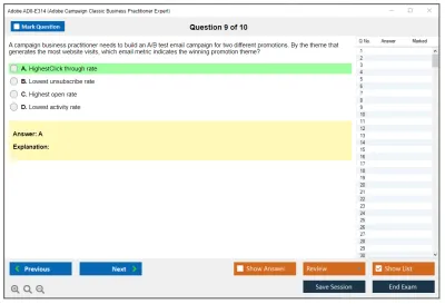Adobe AD0-E314 Adobe Campaign Classic Business Practitioner Expert Practice test exam simulator test engine exam Prep practice test questions answers Image 9