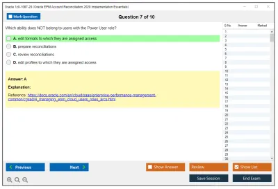 Oracle 1z0-1087-20 Oracle EPM Account Reconciliation 2020 Implementation Essentials Practice test exam simulator test engine exam Prep practice test questions answers Image 7