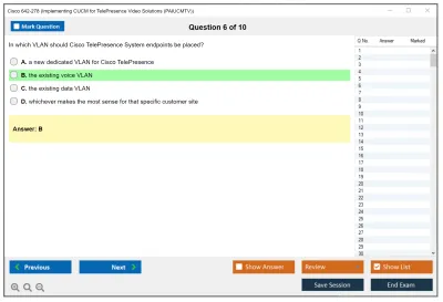 Cisco 642-278 Implementing CUCM for TelePresence Video Solutions (PAIUCMTV) Practice test exam simulator test engine exam Prep practice test questions answers Image 6