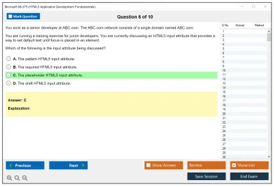 Microsoft 98-375 HTML5 Application Development Fundamentals Practice test exam simulator test engine exam Prep practice test questions answers Image 6