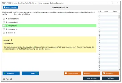 TOEFL TOEFL-Sentence-Completion Test of English as a Foreign Language - Sentence Completion Practice test exam simulator test engine exam Prep practice test questions answers Image 8