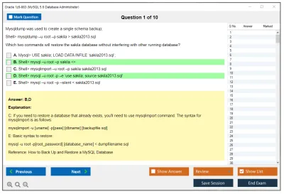 Oracle 1z0-883 MySQL 5.6 Database Administrator Practice test exam simulator test engine exam Prep practice test questions answers Image 1